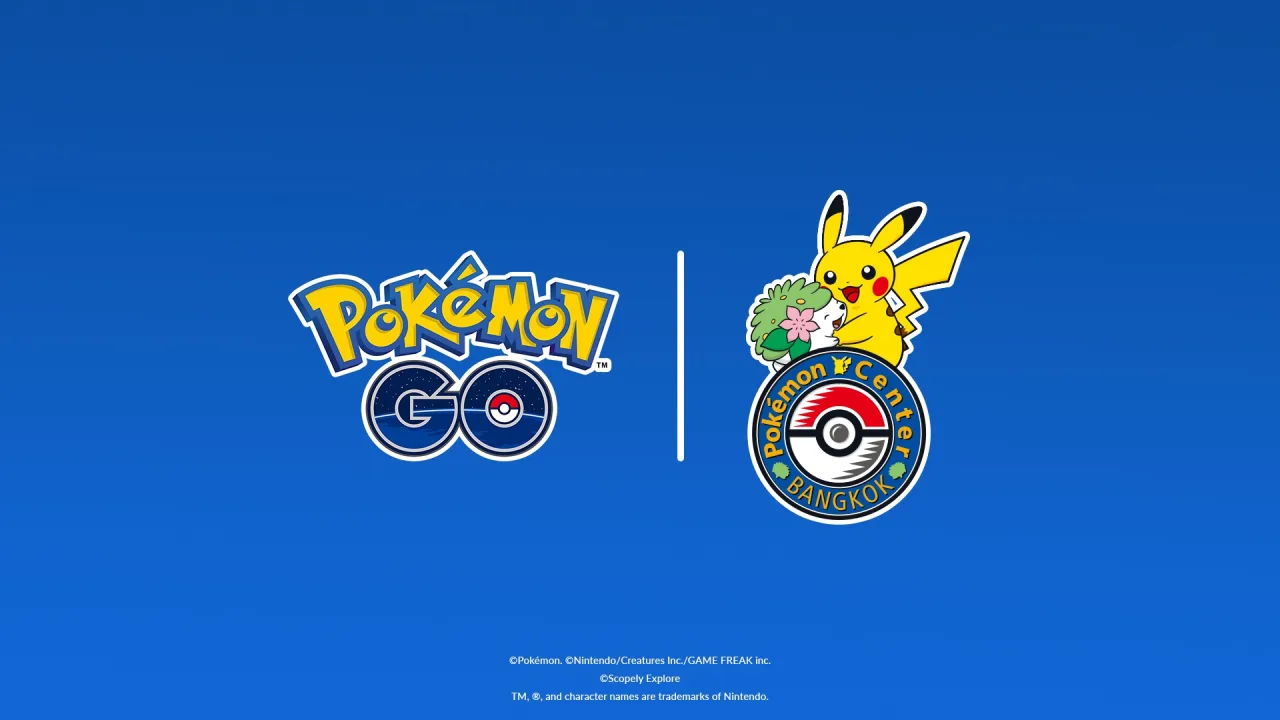 Logotipos de Pok&eacute;mon GO y del Pok&eacute;mon Center Bangkok para el evento de inauguraci&oacute;n