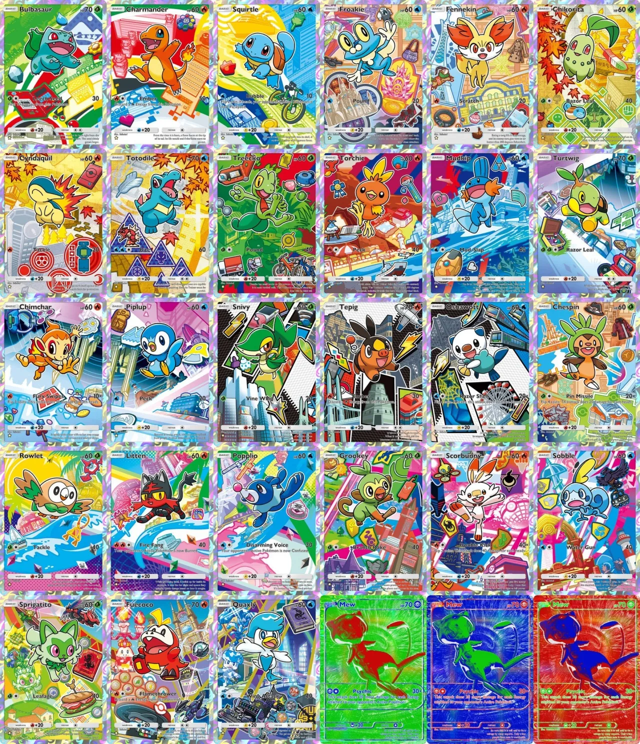 Cartas del Sobre especial de primeros compa&ntilde;eros de JCC Pok&eacute;mon Pocket: los 27 iniciales a arte completo y tres versiones de Mew