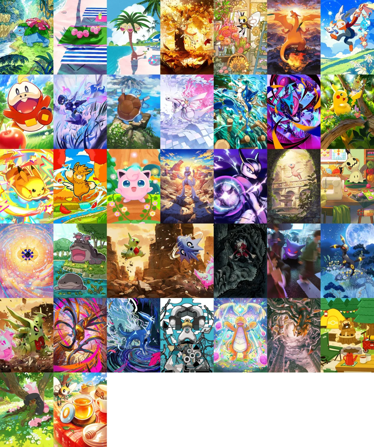 Ilustraciones de las cartas de arte especial de Fusi&oacute;n Dual en JCC Pok&eacute;mon Pocket