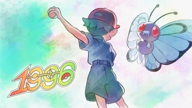 Ilustraci&oacute;n de la canci&oacute;n 1996 de ryo (supercell) para Pok&eacute;mon feat. Hatsune Miku, con un ni&ntilde;o con gorra que lanza una Pok&eacute; Ball junto a un Butterfree