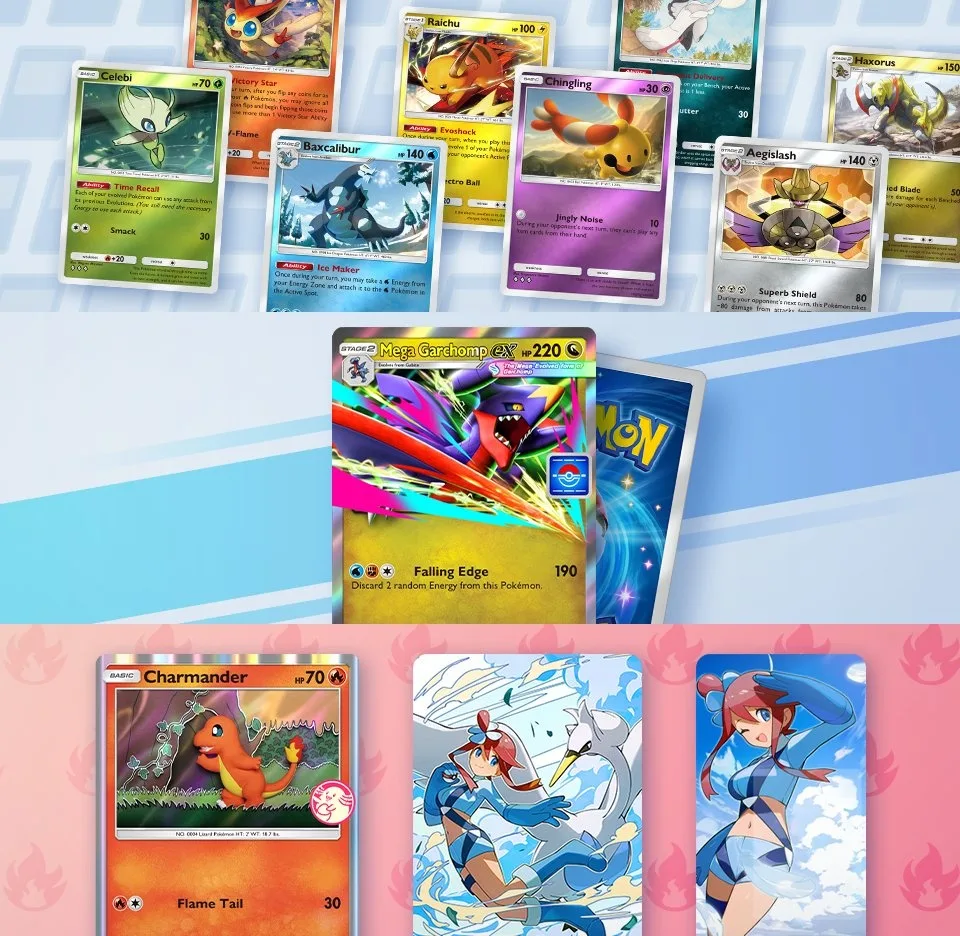 JCC Pokémon Pocket anuncia el Sobre Deluxe Mega - Imagen 2 Cartas del Sobre Deluxe Mega, el evento de botin de Mega-Garchomp ex y la Eleccion Magica de Charmander