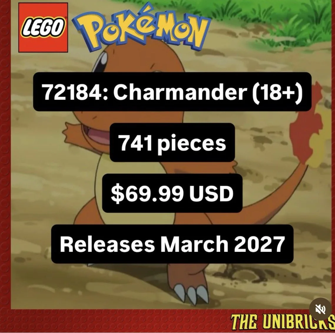 LEGO Pokémon 2027: filtran Charmander, Snorlax y Poké Ball - Imagen 1 Datos filtrados del set LEGO Pokémon 72184 de Charmander: 741 piezas y 69,99 dólares