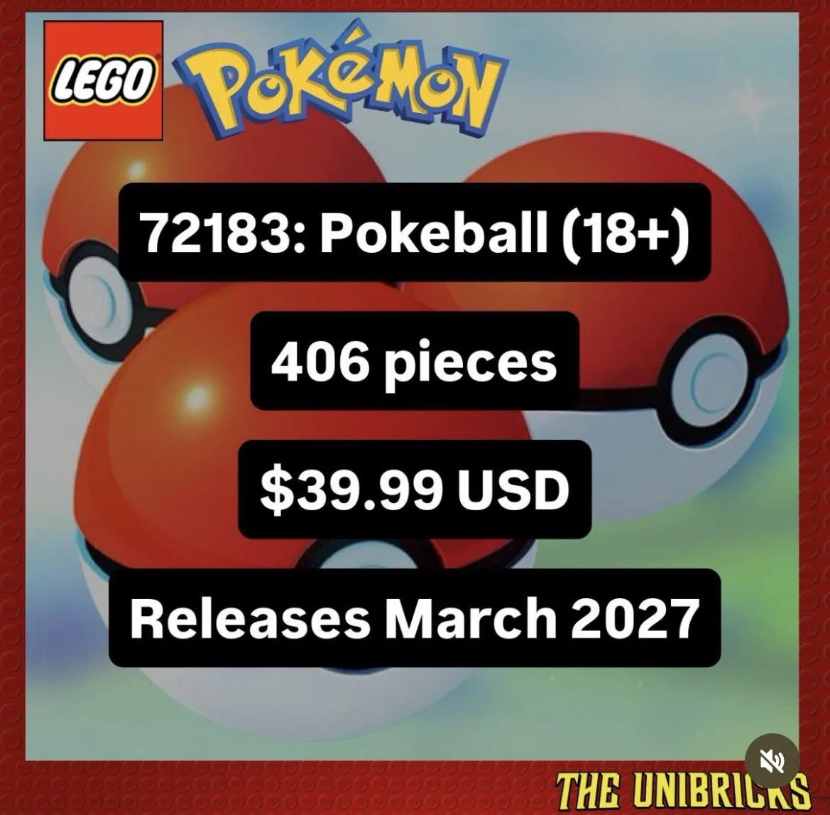 LEGO Pokémon 2027: filtran Charmander, Snorlax y Poké Ball - Imagen 3 Datos filtrados del set LEGO Pokémon 72183 de la Poké Ball: 406 piezas y 39,99 dólares