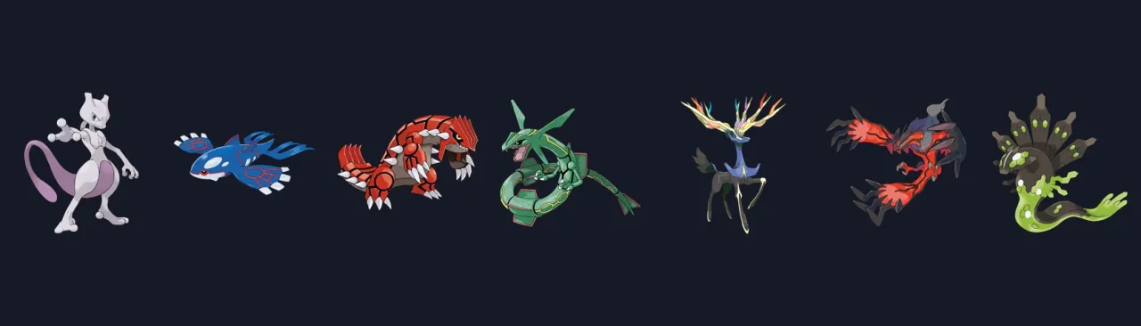 Los siete legendarios restringidos de Leyendas Pokemon Z-A: Mewtwo, Kyogre, Groudon, Rayquaza, Xerneas, Yveltal y Zygarde