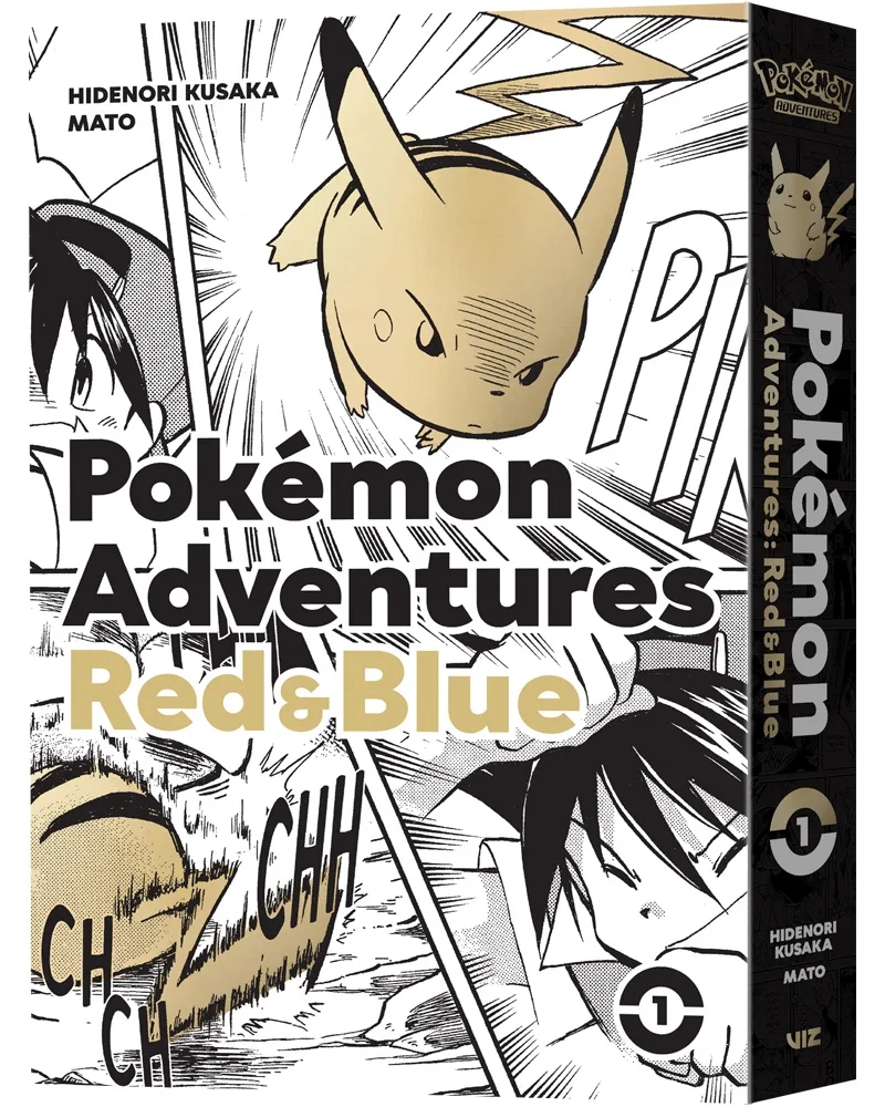 Pokémon Adventures tendrá edición de lujo en tapa dura - Imagen 1 Tomo de Pokémon Adventures Red and Blue Deluxe Edition Vol. 1 de VIZ Media, con Pikachu en dorado en la cubierta