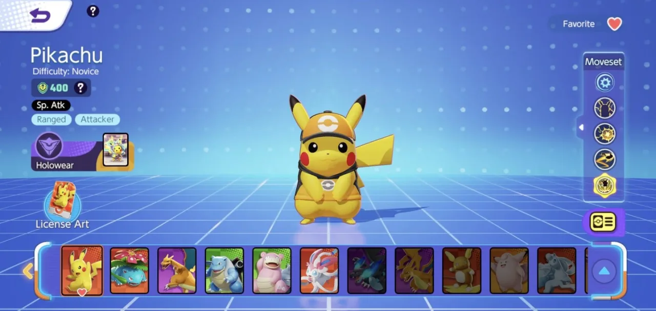 Pokémon Unite cerrará el 23 de marzo: fechas y reembolso - Imagen 2 Biblioteca de Pokémon Unite con Pikachu y su holoatuendo, su ilustración de licencia y sus movimientos