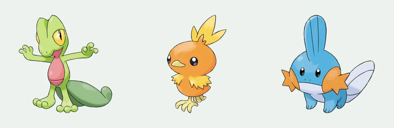 Treecko, Torchic y Mudkip, los iniciales de Pokemon Rubi y Zafiro