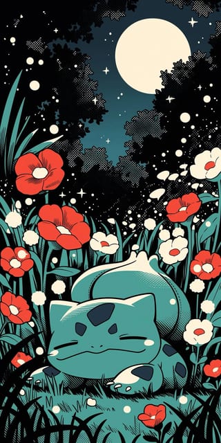 Bulbasaur Durmiente entre Amapolas