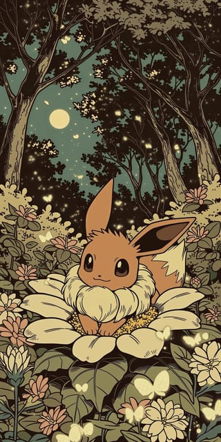 Eevee en el Bosque Nocturno