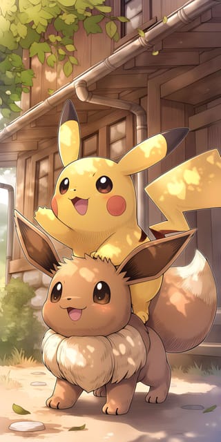 Pikachu y Eevee al Sol